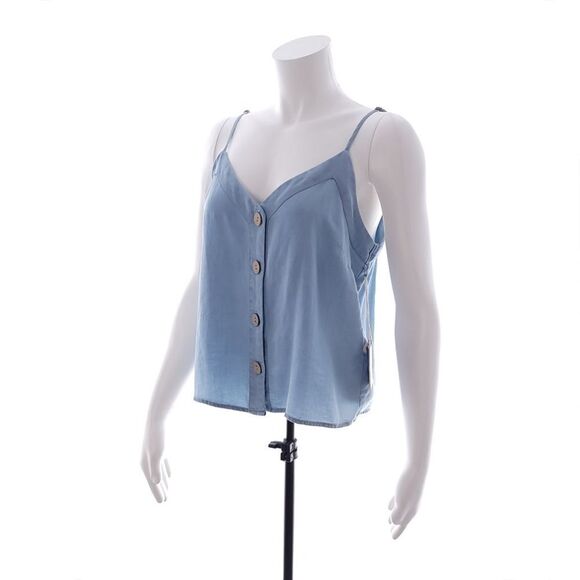 Indigo Rising Juniors Size Medium Solid Blue Button Tank Top Shirt - Picture 1 of 7